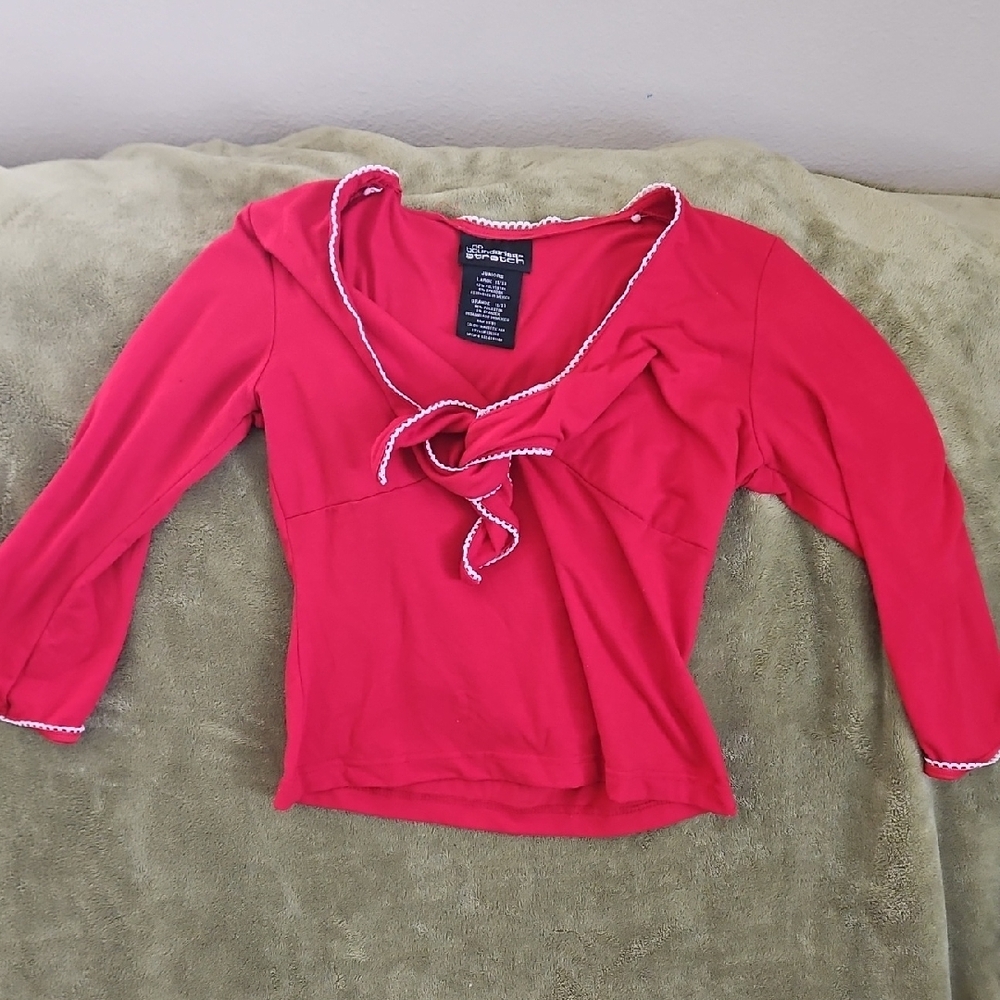 Pink Ruffled Tie Front Blouse with Sailor Collar